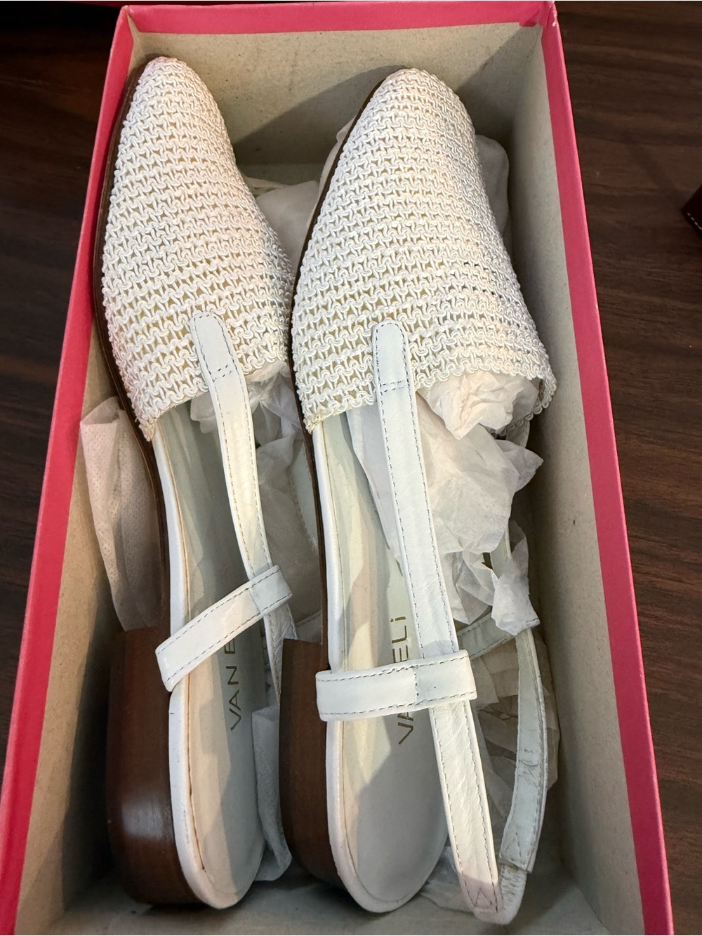 Vaneli White Woven Slingback Flats 11N
